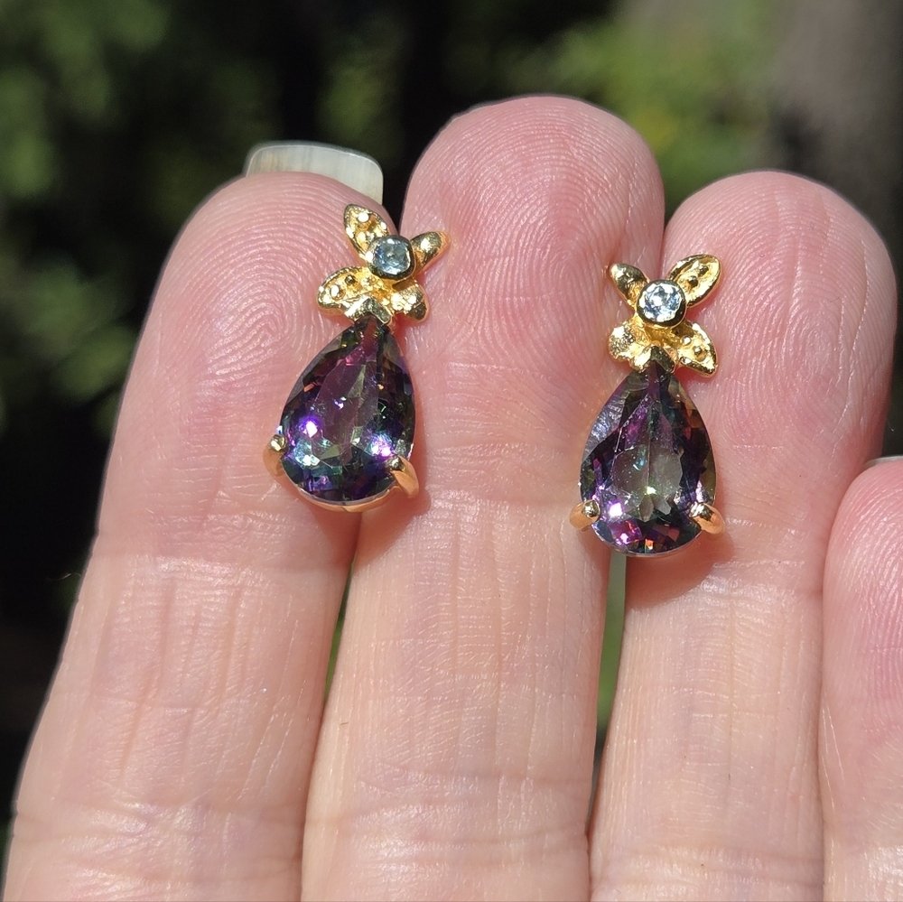 Mystic Sultans Teardrop & Topaz Natural Sterling & Gold Earrings 3.5k Each - Picture 7 of 11